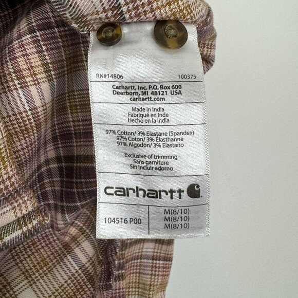 Carhartt Woman’s Pink Multi-colored Flannel Button Up Shirt Size Medium - Picture 4 of 5